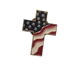 American Flag Cross Lapel Pin Pinback Old Glory Patriotic Voting America USA